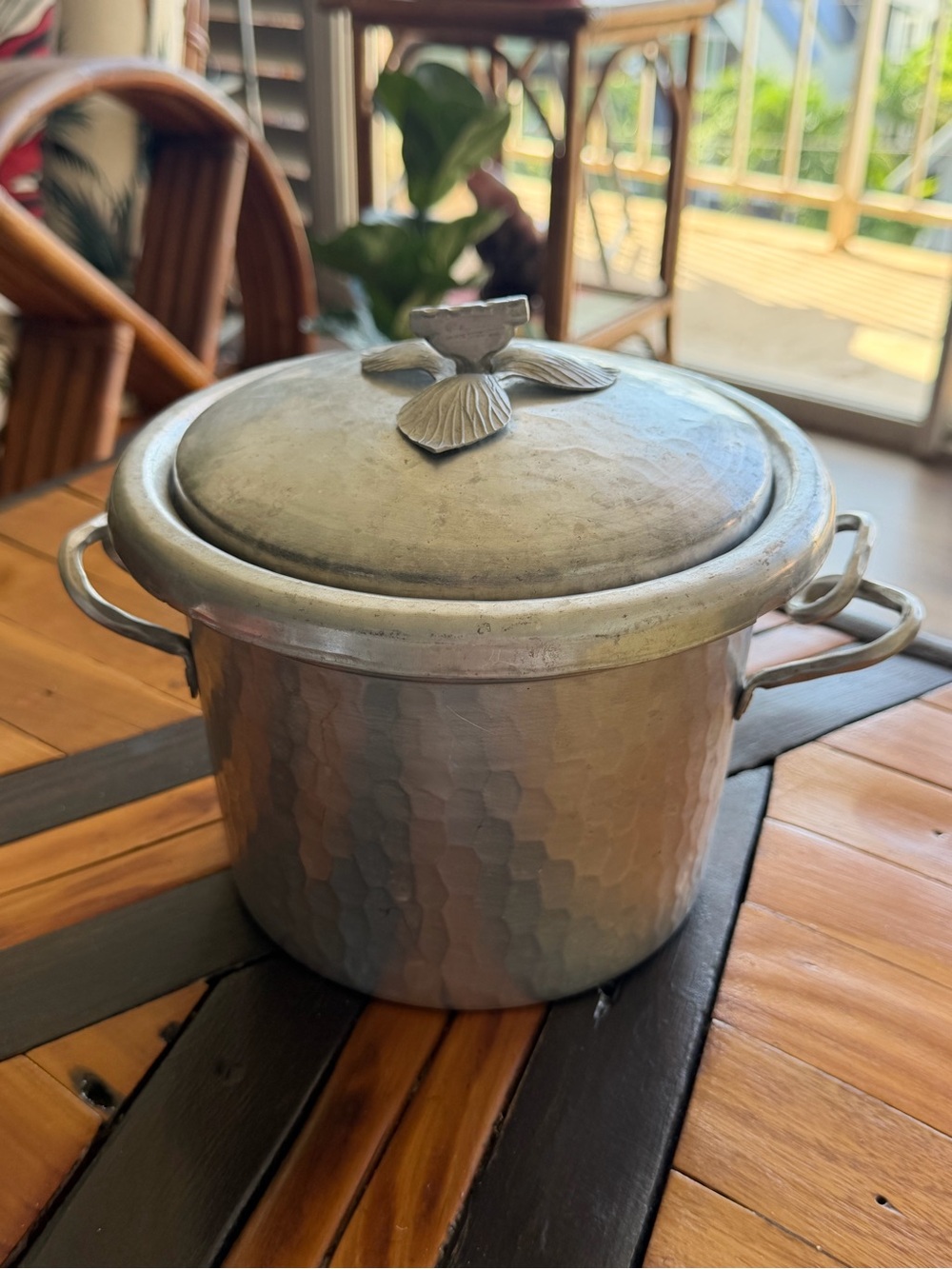 Vintage Hammered and Hand Forged Metal Ice Bucket - Silver